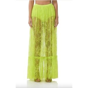 AFRM Lime Punch Neon Floral Lace Maxi Skirt with Built-in Shorts XXL